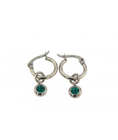 orecchini cerchi in acciaio anallergico con punto luce colore verde