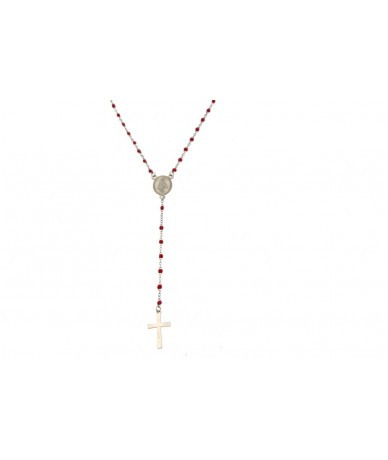collana rosario acciaio inox con catena smaltata colore rosso
