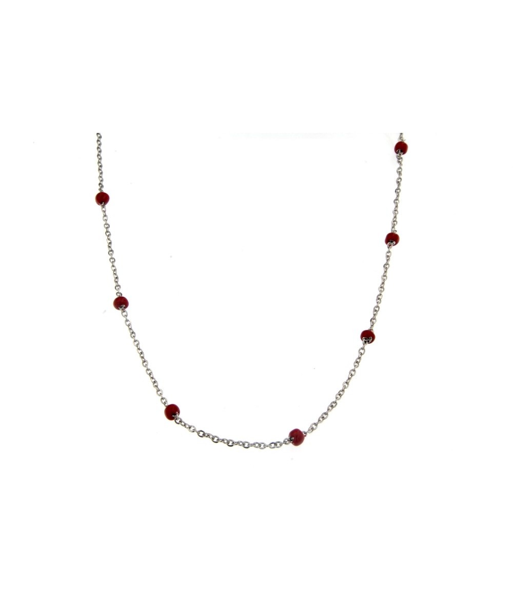 collana acciaio con sfere rosse