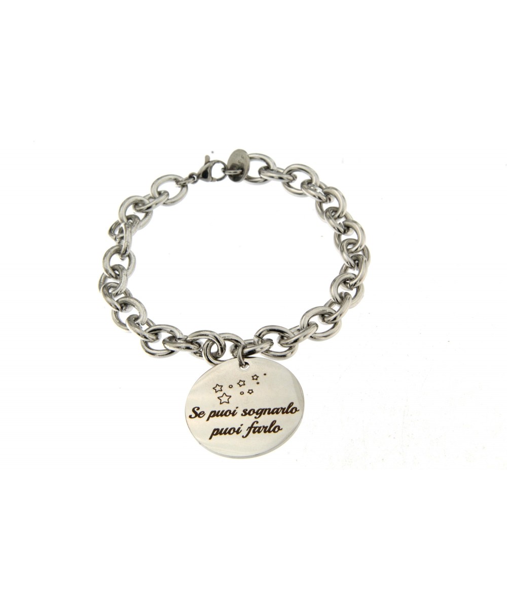 bracciale acciaio con pendente cuore scritta se puoi sognarlo puoi farlo