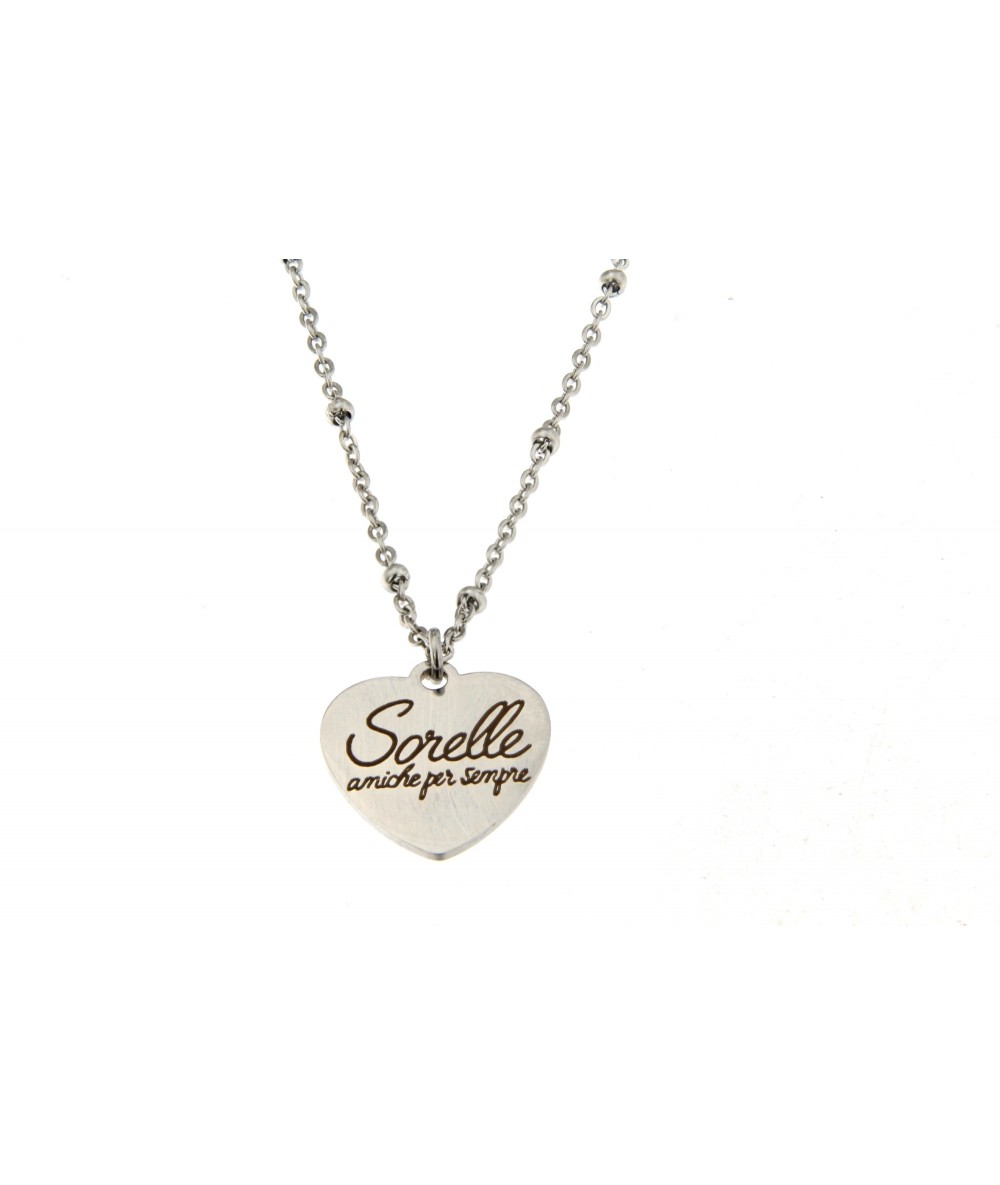 collana acciaio con pendente cuore scritta sorelle amiche per sempre