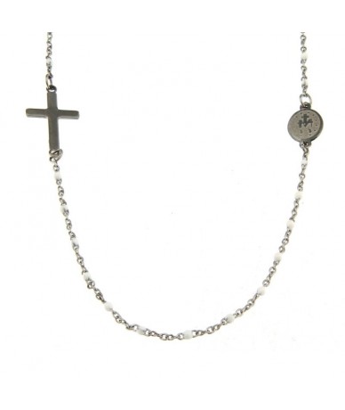 collana rosario girocollo con catena smaltata colore bianco