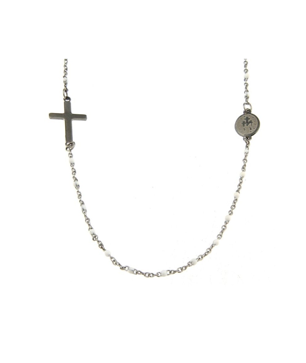 collana rosario girocollo con catena smaltata colore bianco