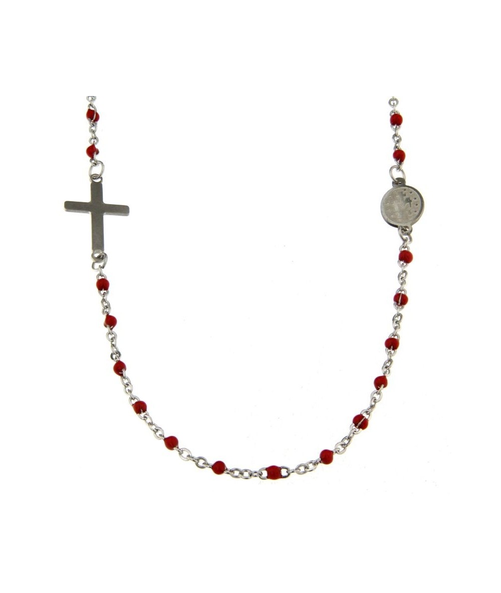 collana rosario girocollo con catena smaltata colore rosso