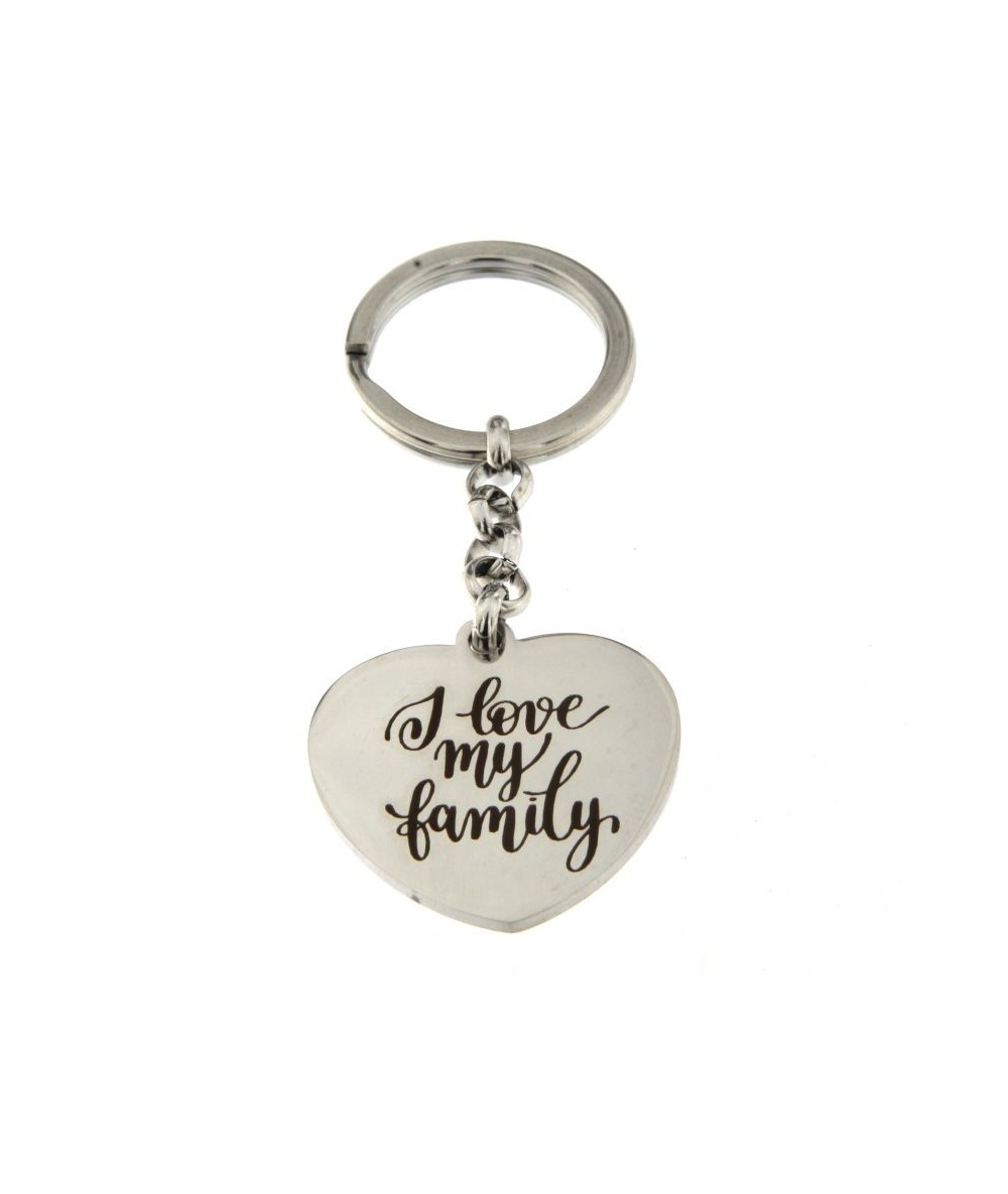 portachiavi in acciaio con pendente cuore inciso I love my family