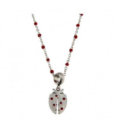 collana in acciaio smaltata rossa con charm coccinella portafortuna