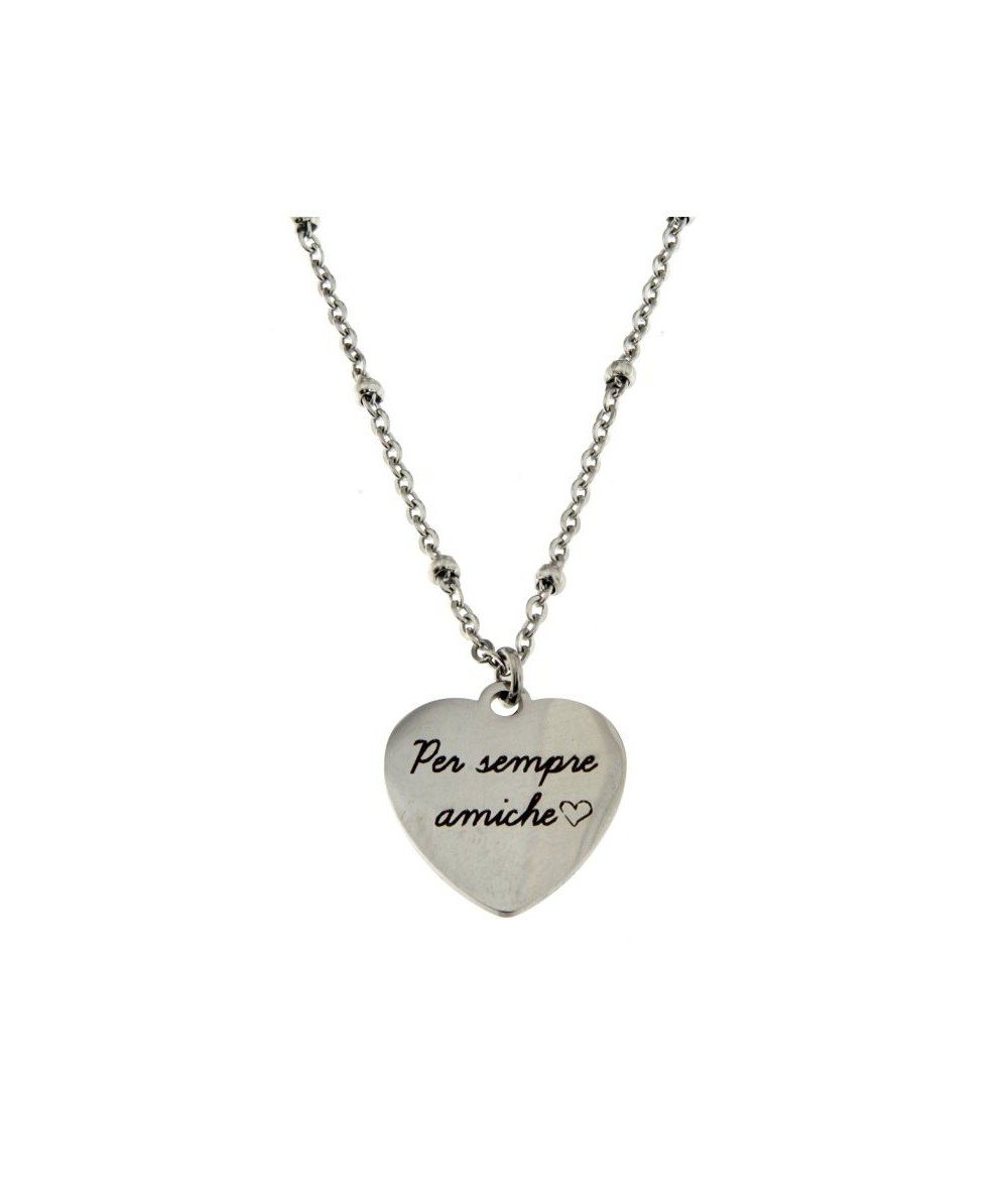 collana in acciaio con pendente cuore scritta Per sempre amiche