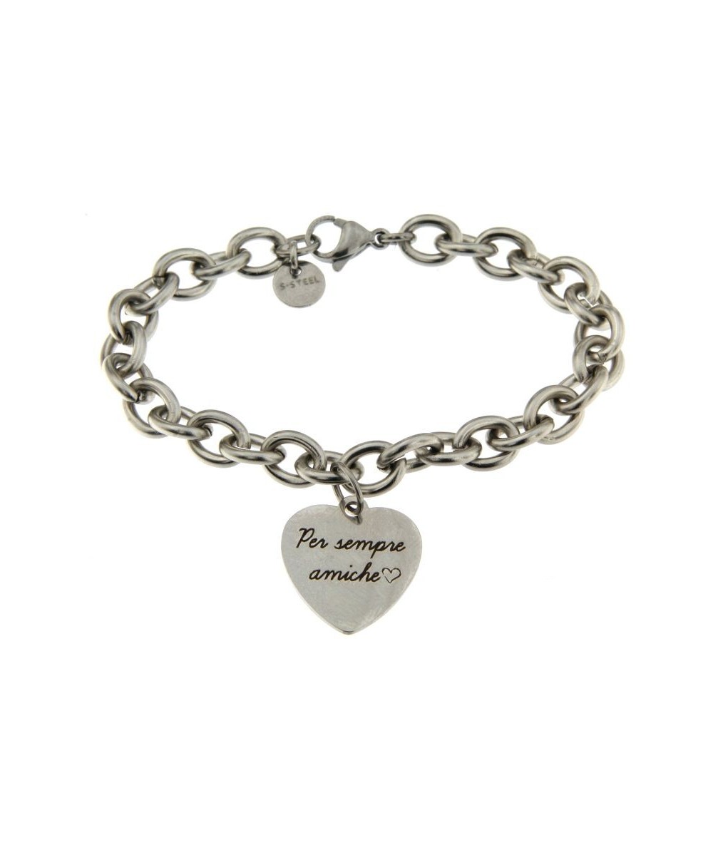 bracciale acciaio con pendente cuore inciso Per sempre amiche