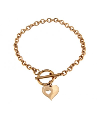 bracciali acciaio finitura oro rosa con pendente doppio cuore