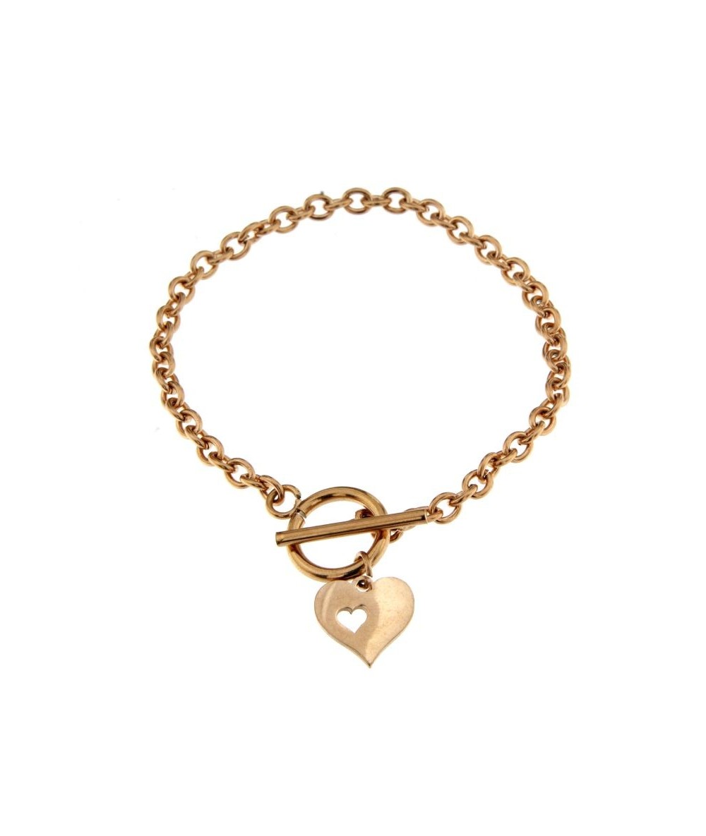 bracciali acciaio finitura oro rosa con pendente doppio cuore