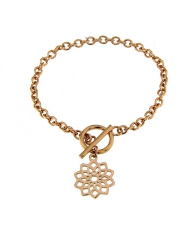 bracciale in acciaio finitura oro rosa con pendente fiore traforato