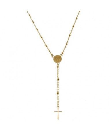 collana rosario in acciaio finitura oro catena piccole sfere