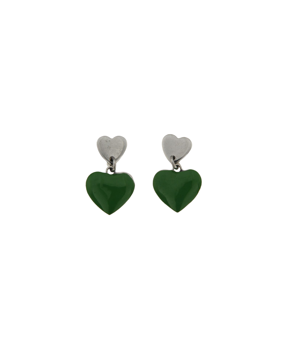 orecchini in acciaio inox con cuore smaltato verde scuro