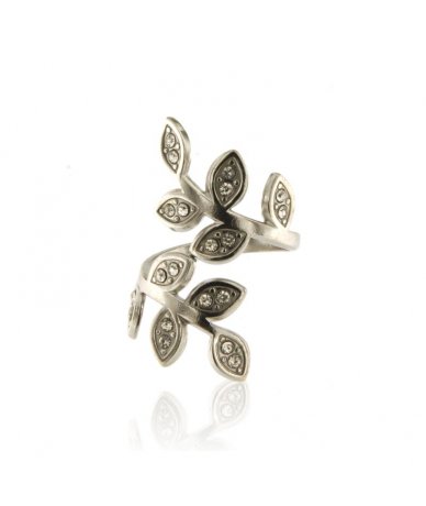 Anello con foglie e strass...